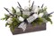 Spring Table Decor Faux White Tulips Arrangement, Spring Easter Tabletop Floral Centerpiece, Artificial Tulip Lavender Eucalyptus Boxwood and Bow in Rectangular Wood Box for Home Decoration, 14in